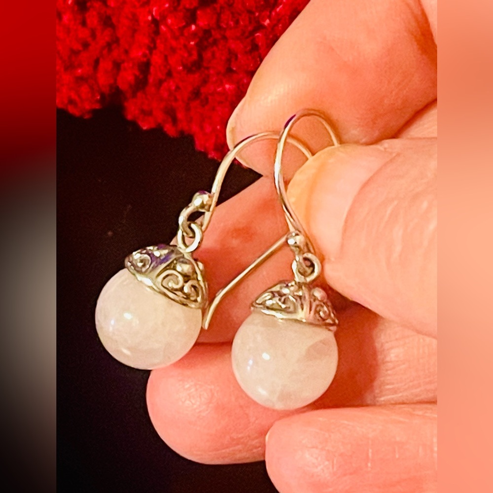Elegant Sterling Silver and Pale Rose Quartz Drop Earrings - Picture 5 of 9